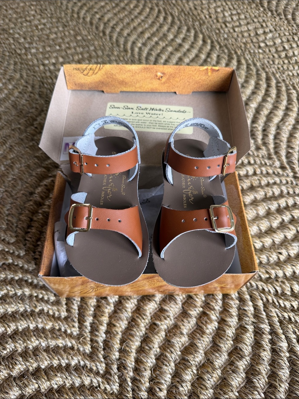 Sun-San Salt Water Kids Brown Sandals with Buckle Strap, Toddler 6 EUC